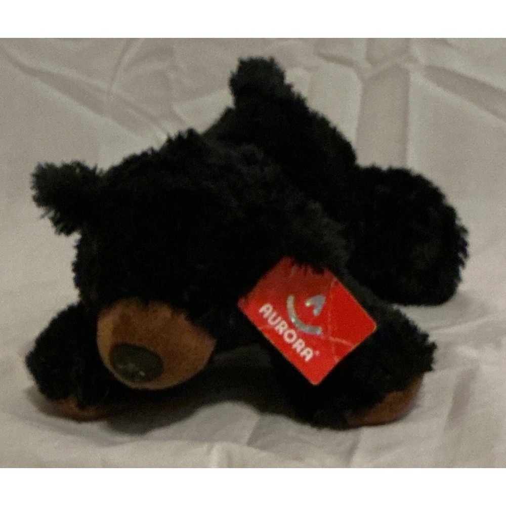 Aurora Plush Black Bear Cub 8" Floppy Plastic Pellet Stiffed Animal, NWT